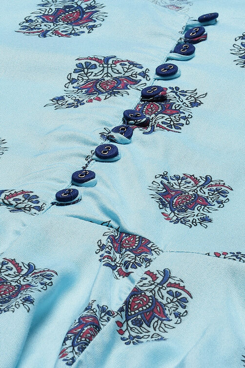 Sky Blue Kalidar Printed Suit Set image number 1